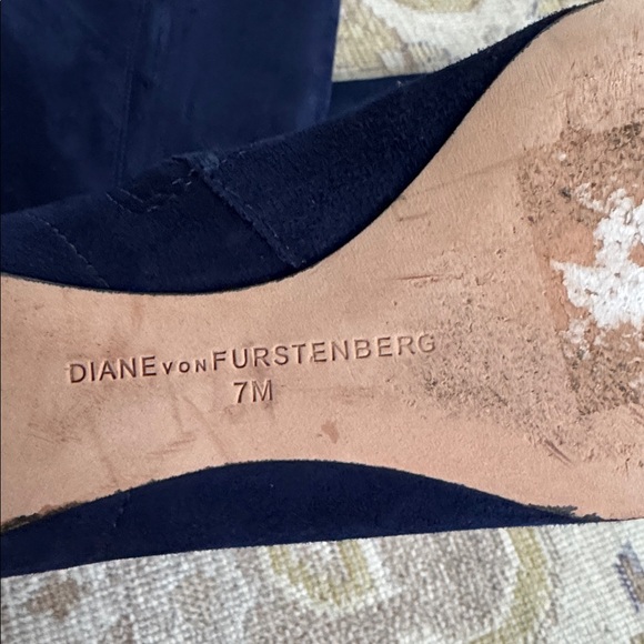 Diane Von Furstenberg Blue Suede Leather Tall Boots Size 7 - Picture 9 of 11